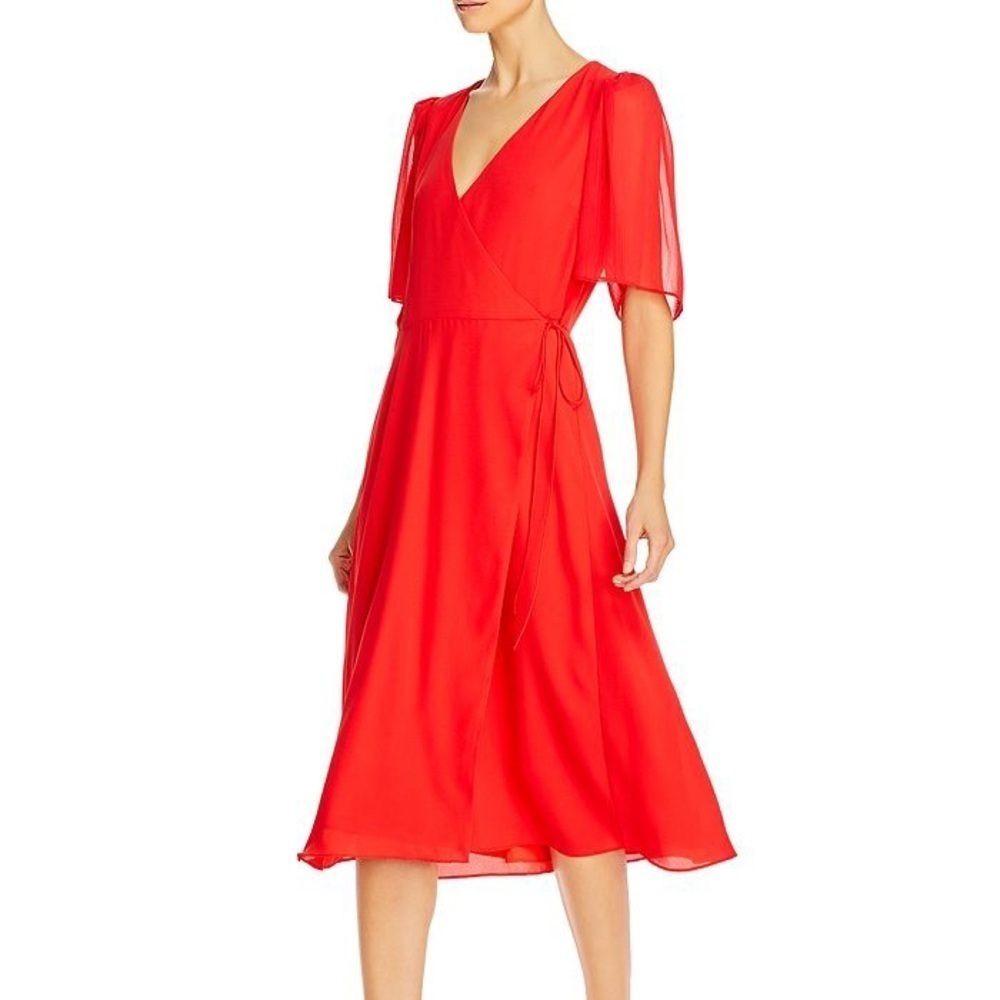 Nwt Alice + Olivia Bright Poppy Suri Flutter Sleeve Wrap Dress Size Us 6